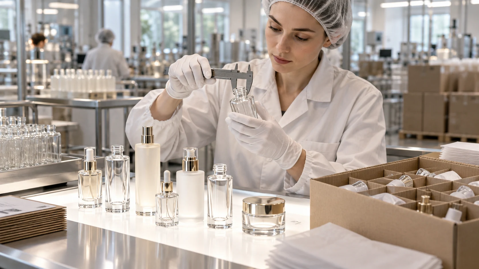 Illustrative bottle quality inspection and packing
